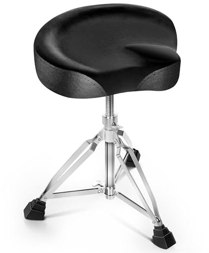 CAHAYA Verstärkt Vergrößert Sattelform Schlagzeughocker: 9cm Extra Dick Gepolsterter Drum Hocker - Höhenverstellbar von 45-62.5cm Trommelhocker Tragfähigkeit bis zu 200kg