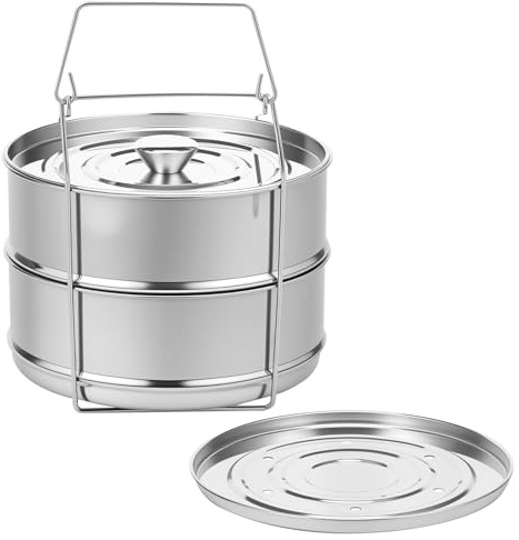 Stackable Insert Pans Double Layer Stainless Steel Pressure Cooker Insert Pans with and Lid Efficient Stackable Steam for Cooking Baking Steaming