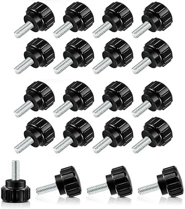 20PCS M4 x 10 mm Carbon Steel Threaded Knurled Thumbscrew Screw on Knobs Grips Black Round Clamping Screw on Monitor Screws Vesa Mount Screws Mounting Thumb Screw, Black (20PCS, 4 x 10 mm)