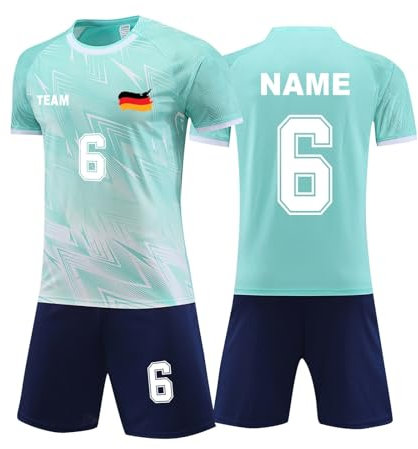 Generisch Personalisiert Fußball Trikot, Trikot mit Eigenem Namen & Nummer & Logo, Fußball Trikots Shorts für Kinder/Erwachsene (DE/NL/SE/PL, Alter, Einheitsgröße, Regular, Hellblau)