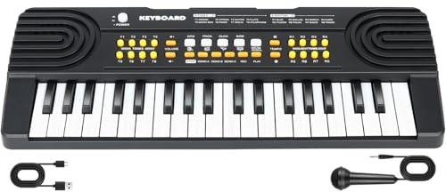 Clavier Piano pour Enfants 3-7 Ans Clavier 37 Touches Clavier Électronique Portable avec Microphone Jouet Musical Éducatif et Cadeau Populaire pour Garçons et Filles (Noir)