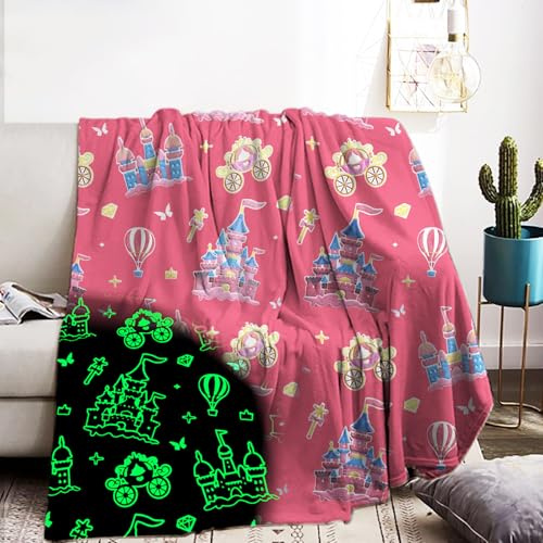 Manta de Peluche para Niños 130x150cm, Edredón de Globos que Brilla en la Oscuridad, Suave y Cálido，Manta Rosa para Niñas Regalos (CBao, 130 x 150 cm)