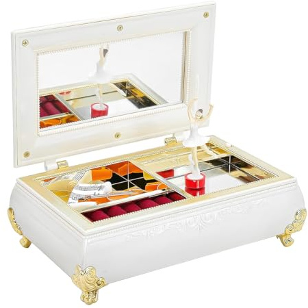 Hoite Caja De Música Con Espejo, Elegante Joyero Musical Con Melodía De Ballet, Estuche Para Guardar Joyas Para Niñas Y Mujeres, Decoración Del Hogar, Regalos.