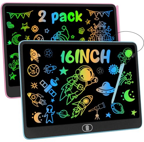 Electight 2PC16 Inch Light Up LCD Writing Tablet, Colorful Doodle Scribbler Pad with Lock & Delete Function, Drawing Board for Kids Age 3-9 Year Old Girls Boys, Learning Gift & Educational Toys