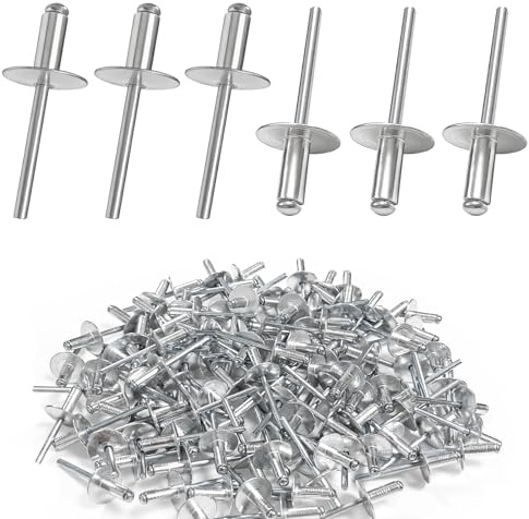Confezione da 120 Rivetti Ciechi in Alluminio, Testa Bombata a Flangia Larga 4,8 mm, per Metallo, Legno, Mobili, Carrozzeria e Industria (4.8x12 mm)