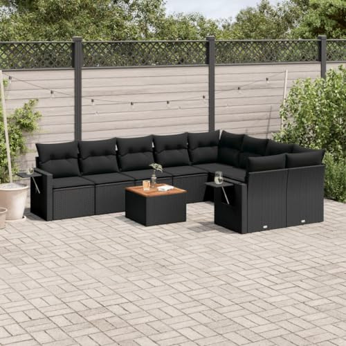 QZZCED Set di divani da giardino con tavolino pieghevole, mobili da esterno in rattan PE e legno di acacia, cuscini con federe lavabili, per terrazza o patio