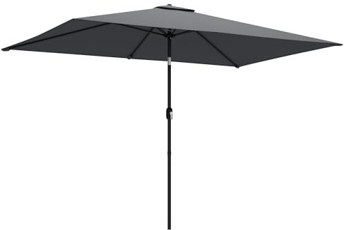 Outsunny Ombrellone da Giardino 3x2 m Inclinabile con Apertura a Manovella, Ombrellone da Esterno Rettangolare con Copertura Protettiva, per Patio, Giardino, UV30+, Grigio Scuro