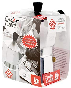 Home Caldo Caffè -Cafetera Moka para Espresso, 3 Tazas, Aluminio, Gris, 15 x 8,5 x 15,5 cm
