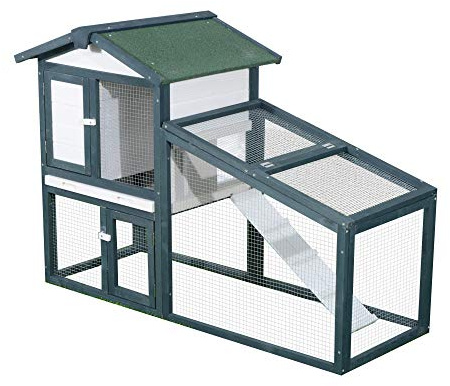 PawHut Gabbia per Conigli Animali in Lengo di Abete Doppia Porta 140 x 65 x 100cm Verde e Bianco