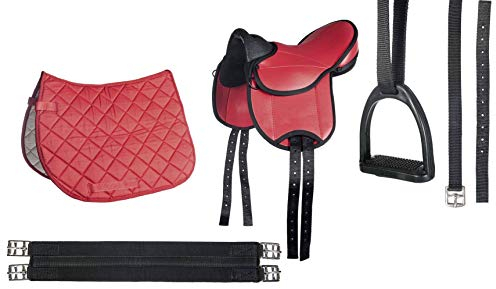 HKM 9346 Shettysattel-Set Beginner, Shetty Sattel inkl Schabracke Steigbügel Rot