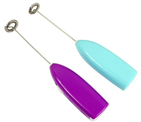 Hillento 2 pcs/pack mini poche électrique café agitateur en acier inoxydable tige lait mousseur boisson mélangeur fouet oeuf batteur électrique, bleu et violet