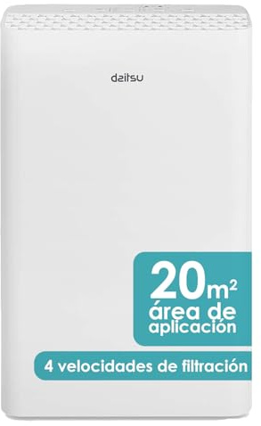 Daitsu - Purificador de Aire | Filtro HEPA13 | Hasta 20 m² | Ionizador Cold Plasma Antitabaco | 4 Velocidades | Modo silencio 25 dB