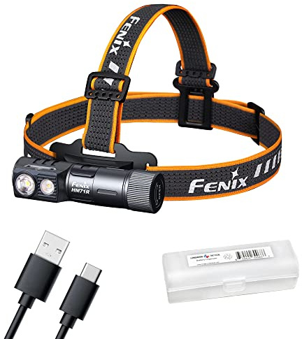Fenix HM71R Headlamp, 2700 Lumen Super Bright USB-C Rechargeable Spot Light Flood Light L-Shape 90 Degree Right Angle Flashlight Industrial Grade with LumenTac Organizer