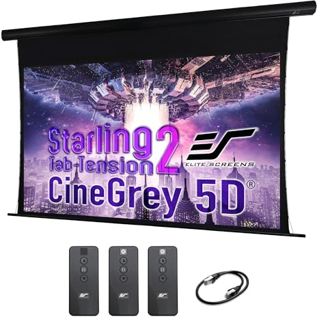 Elite Screens Starling Tab-Tension 2 CineGrey 5D, 135 Diag. 16:9, Ceiling and Ambient Light Rejecting Projection Screen, Electric Motorized Projector Screen Programmed Remote Kit, STT135U2HD5-E6