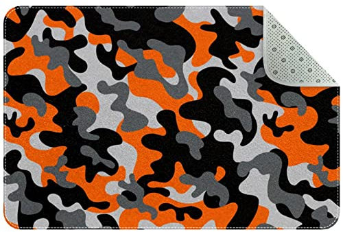 VBFOFBV Bereichsteppich, Badteppich, Fußmatte, Rutschfester, waschbarer Teppich für Badezimmer, Küche, Waschküche, Dekoration,Tarnung Moderne Kunst Orange Grau