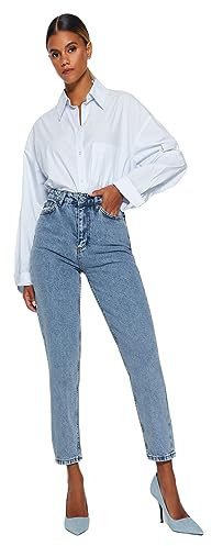 Trendyol Trendyol Damen Gerade Mama Hohe Taille Jeans, Jeans aux Femmes, Indigo,
