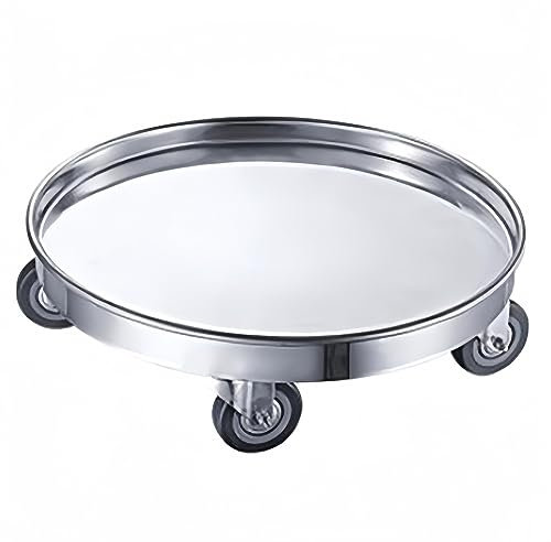 Stainless Steel Stock Pot Rack,Stainless Steel Round Trolley,Wheeled Planter Saucer Tray,Gas Bottle Mobile Base,Plant Pallet Caddy (Color : Silver-47x17cm)