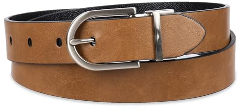 Calvin Klein Women's Two-in-One Reversible Dress Casual Belts for Jeans, Trousers and Dresses, Tan/Black, Small