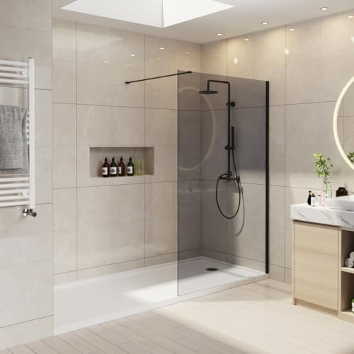 NRG 1400 x 1950mm Walk in Shower Enclosure 8mm Grey Easy Clean Glass Wet Room Screen Panel