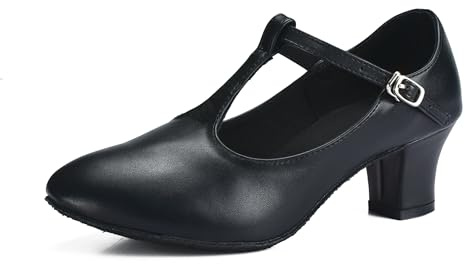 TRIWORIAE-Scarpe da Ballo con Tacco per Donna o Ragazza, Scarpe Mary Jane per Danza Moderna, Jazz, Scarpe da Ballo Standard, Ballo da Sala Nero 41