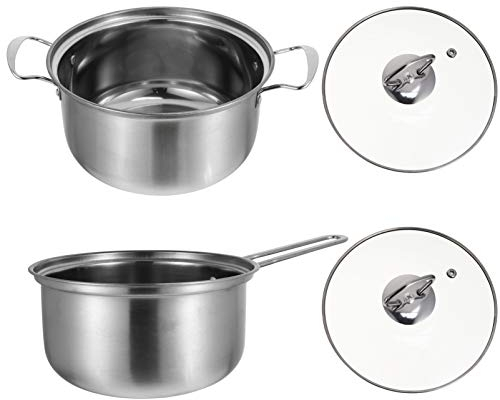 Arazi 2pcs Stainless Steel Sauce Pot Casserole Pan Stockpot Saucier Kitchenware Milk Pan with Glass Lid Wok