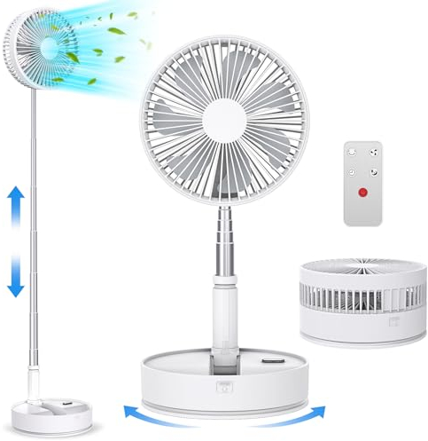 LBSTP Oscillante Ventilatore a Piantana Silenzioso con Telecomando - 9'' ventilatore pieghevole telescopico portatile 7200mAh USB Ricaricabile Fan per Camera da Letto Viaggio Campeggio