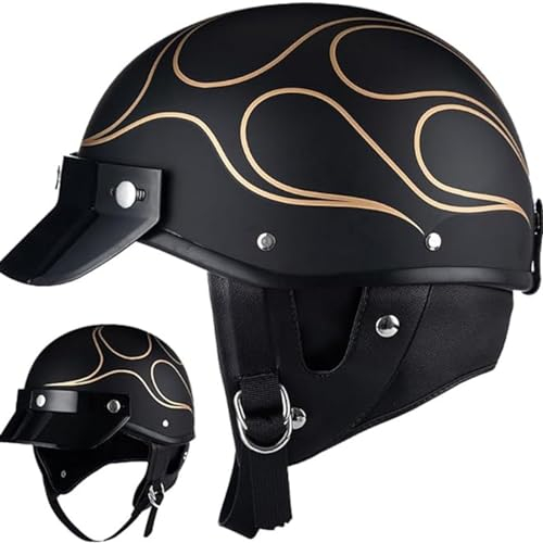QJWMatic Vintage Deutscher Halbhelme Motorradhelm Halbschalenhelm ECE Zulassung Retro Jethelm Fahrradhelm Scooter Moped Offenem Helm Für Herren Damen C,XL61-62CM