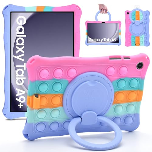 KATUMO Silikon Fodral för Samsung Galaxy Tab A9 Plus / A9 + 11 tum 2023 (SM-X210/X216/X218), Barnfodral för Samsung Tablet A9Plus + 11 tum, Mjuk Gummiskal med 360° Roterbar Ståll