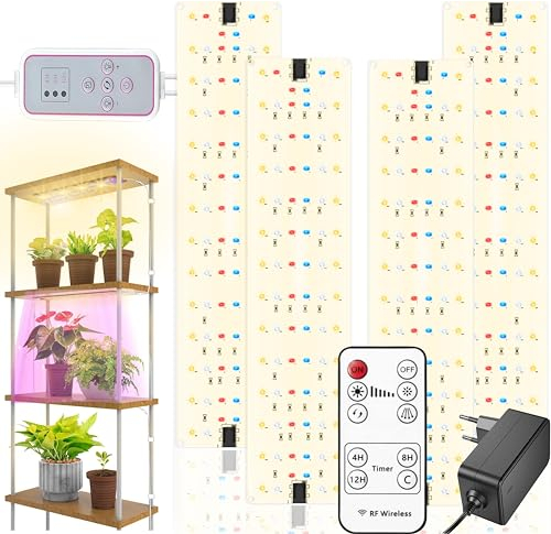 YSRSAI 12V 4Pcs Vollspektrum LED Pflanzenlicht mit Fernbedienung, Seed Start Pflanzenlicht, 316 LED Pflanzenlicht, Indoor Pflanzenwachstumslicht, mit 4/8/12H Timer, 10 Helligkeitsoptionen