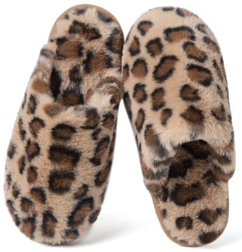Coswind Pantofole Donna Uomo Invernali Ciabatte Pelose Peluche Calde with Memory Foam Imbottite Casa Antiscivolo Mocassino Scarpe Morbide Comode Unisex Eleganti Leopard 270