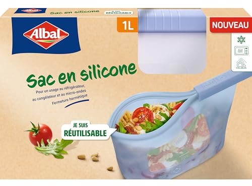 Albal - Sac en silicone 1L - Réfrigérateur, congélateur et micro-ondes - Hermétique et résistant - Réutilisable