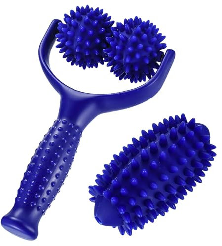 Massageroller mit Griffen, Massage Roller mit 2 Igelball, Selbstmassagerolle mit 1 Langer Ersatz Massageball Massagegerät für Beine Rücken Arme Muskel Fußmassage Muskelschmerzen