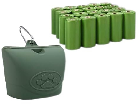 HILLBUY-Bolsas de Excrementos Perro. Resistentes y Gruesas, Incluye Bolsa para premios de silicona. Bolsas Caca Perro. Sacos Cao Dejetos, Dog poop bags. Pack 300 bolsas+Porta premios de silicona.