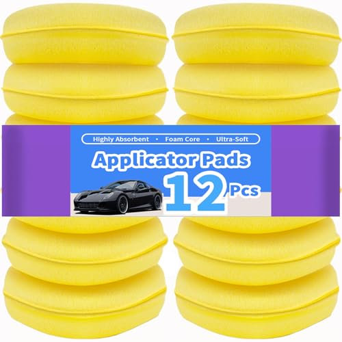 Polish applicator pad,12 Pcs Car Polishing Pads,High Density Microfiber Soft Polishing Sponges, Round 4 inch for Car Wax Applicator Pad,Yellow (12 PCS Polishing Sponges)