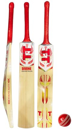 Titan English Willow Divine Cricket Bat – Full Size Short Handle – Lightweight & Handcrafted for Power and Control – Ideal for Club & League Play -