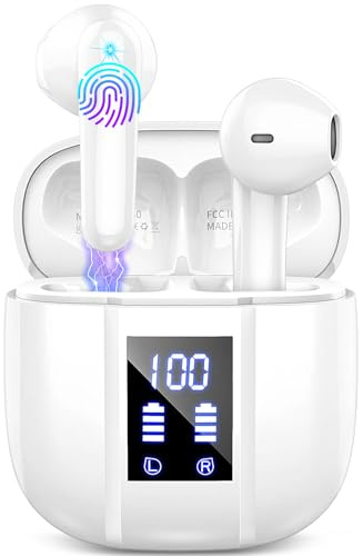 Wireless Earbuds, In Ear Bluetooth Headphones with HiFi Stereo Deep Bass, NEW 40H Bluetooth Earbuds Wireless Earphones with 4 ENC Noise Cancelling Mic, Mini Ear Buds IP7 Waterproof/LED Display/USB-C