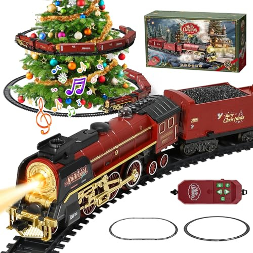 Remote Control Train Set,Electric Train Set for Kids Electric Steam Locomotive,Cargo Cars & 2.2M Tracks,Realistic Smoke,Sounds & Lights,Toys for 3 4 5 6 7 Year Old Boy Girls Christmas Birthday Gifts