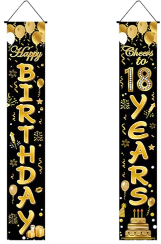 ChAusa 180 X 30cm Nero oro Sfondo compleanno, Striscione Buon Compleanno, Striscione Personalizzato, per Decorazioni Interni ed Esterni, Ragazze e Ragazzi Sfondo Fotografico Feste
