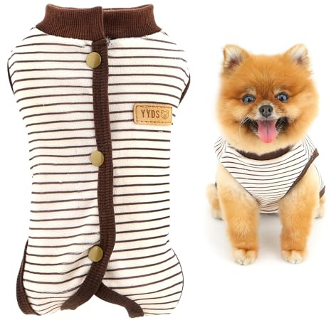SMALLLEE_LUCKY_STORE Striped Fleece Cat Recovery Suit Small Dog Surgery Recovery Bodysuit Anti Licking Puppy Pajama Suit for Spay Neuter Abdominal Wounds Breathable After Surgery Pet Clothes Beige L