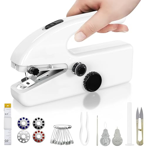 Handheld Sewing Machine, Mini Portable Electric Stitching Machine with 2-Speed Adjustment, Dual Power Supply and 12 Pack Sewing Kit, Easy to Use, Quick Sewing for DIY, Home, and Travel