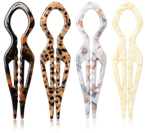 4PCS French Hair Pin,U-Shape Prestige Hair Pins for Women,4 Color Acetate Twist Hairpin For Women's Buns Thick Hair Styling Accessories (Mix-2)