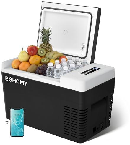 EUHOMY Compresseur Glacière de voiture 25 l, avec contrôle par application, -20 ℃ ~ 20 ℃, réfrigérateur portable 12/24 V CC 100-240 V AC, congélateur portable pour camping, voyage, bateau, noir