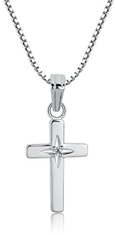 Cherished Moments Children's .925 Sterling Silver First Communion Cross Necklace with Diamond Accent, 14