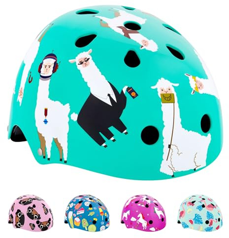 Hornit Mini Lids Kids bike Multi-Sport Helmet with rear LED light | CPSC Certified for Bike, Skateboard, and Skating | Fully adjustable for comfort and safety (Small, Lazy Llama)