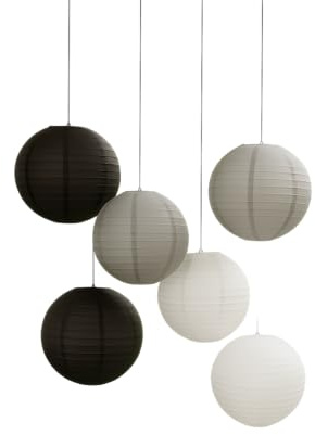 Paper Lanterns Mix Color Packs of 6 Round Paper Lanterns Lampshade Party Decorations (Grey Black Shade, 8 (20 Cm))