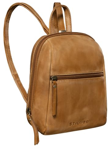 STILORD 'Lia' Mini Rucksack Damen Leder Kleiner Daypack Lederrucksack Vintage Rucksackhandtasche für City Ausgehen Shopping Frauen Tagesrucksack XS Echtleder, Farbe:taranto - braun