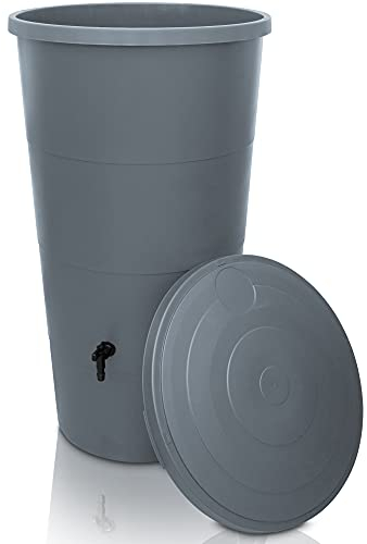 YourCasa récupérateur Eau de Pluie 200 litres [avec collecteur de Pluie] - avec raccord de Tuyau de Descente – Récupérateur Eau de Pluie avec Robinet - Reservoir Eau de Pluie (Gris, 200L)