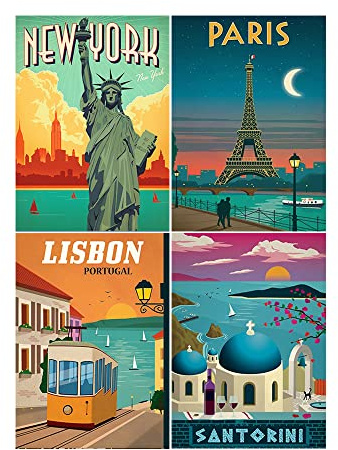 DCIDBEI 30x40CM||DCIDBE DIY 4 Pezzi 5D Diamond Painting Rotondo/Pittura Diamante Citt脿 Artigianato Decorazione Parete Domestica Regalo per Famiglia/Matrimonio/Compleanno/Poster Viaggio
