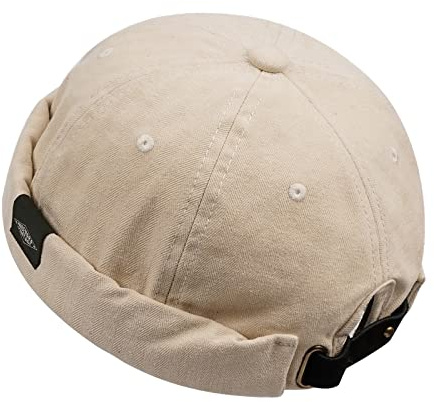 Croogo Cotton Brimless Hat for Men Rolled Cuff Docker Cap,Beige-CT84