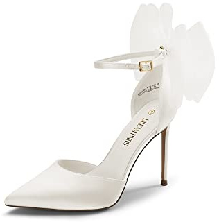 DREAM PAIRS Donna Tacchi Alti Strappy Punta Chiusa Stiletto Punta A Punta A Maglia Fiocchi Cinturino Alla Caviglia D'Orsay Sexy Abito Festa Di Nozze Pompe Scarpe, bianco, 40.5 EU